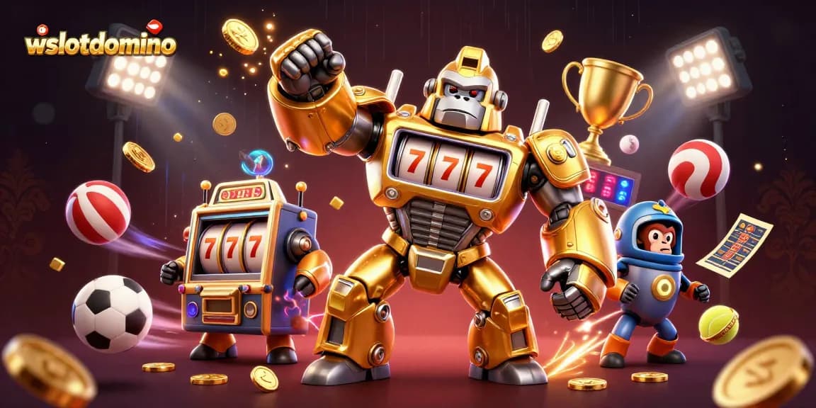 Menangkan jackpot dengan wslotdomino, ilustrasi kasino 3D penuh aksi dengan elemen taruhan