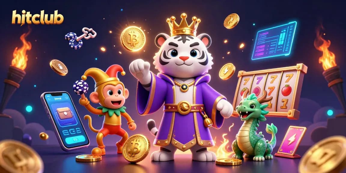 Hitclub brings excitement with a vibrant casino scene featuring a royal white tiger, playful monkey, and lively jade dragon.