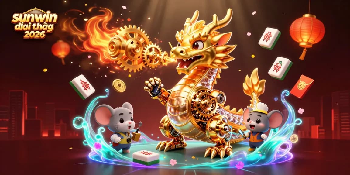 Experience the thrill of sunwin đổi thưởng 2026 with a golden dragon, 3D gaming elements, and vibrant visuals!