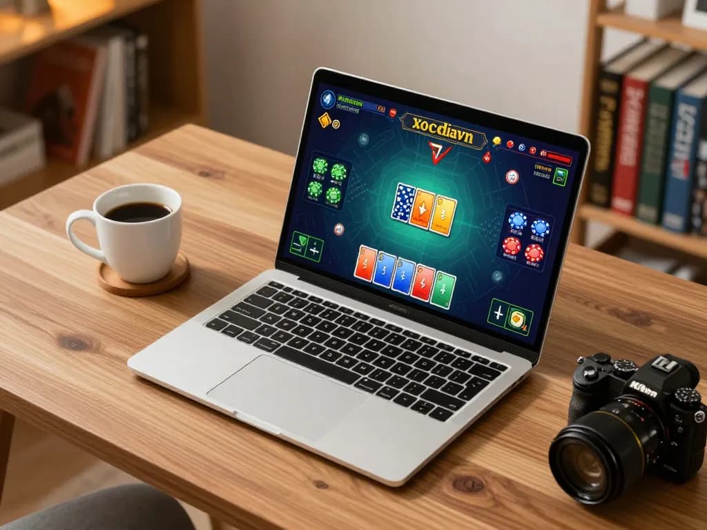 Player strategizing in an online xocdiavn game with vibrant gameplay on laptop.