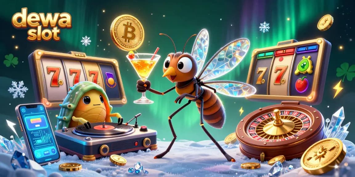 Engage with winning spins at dewa slot through dynamic 3D casino illustration featuring vibrant slot elements.