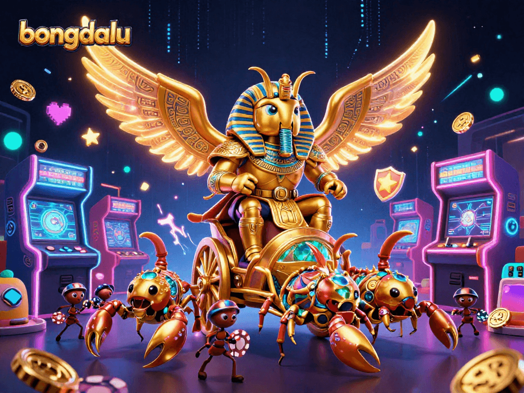 Engage in thrilling gameplay at bongdalu with a vibrant 3D casino illustration showcasing dynamic elements.