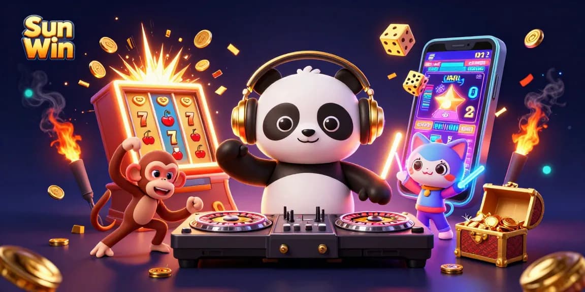 Experience thrilling gameplay and rewards at Sun Win with vibrant casino elements in a captivating 3D illustration.