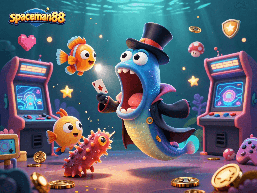 Experience the thrilling tricks of spaceman88 in an underwater casino magic act.