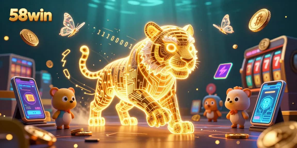 Experience the excitement of 58win with a vibrant digital casino landscape filled with golden tiger energy.