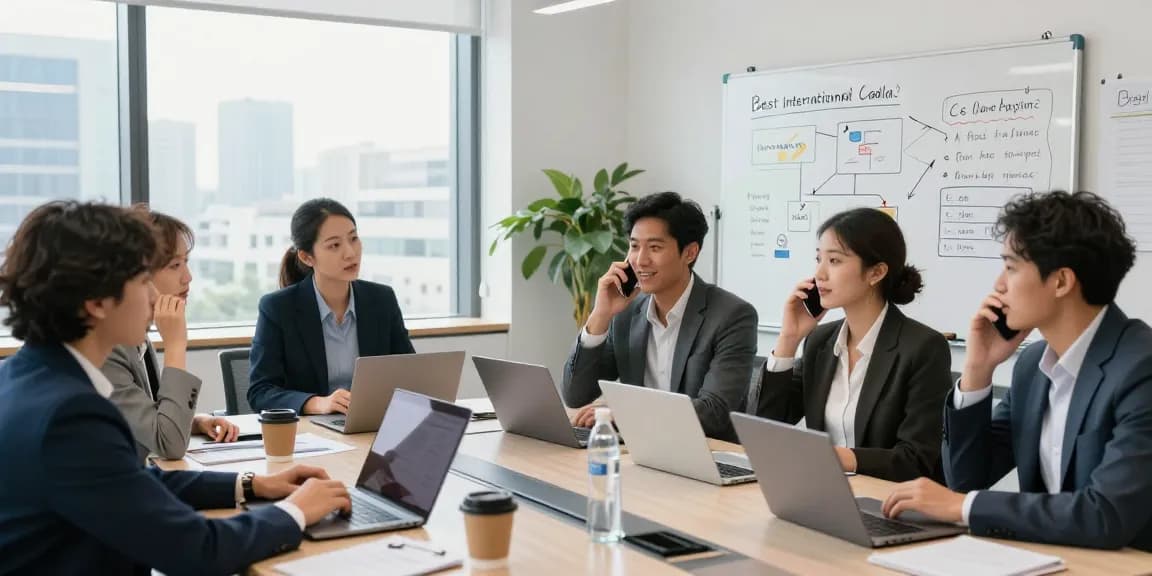Meilleure application d'appels internationaux : réunion d'affaires dynamique avec des professionnels discutant de stratégies de communication.