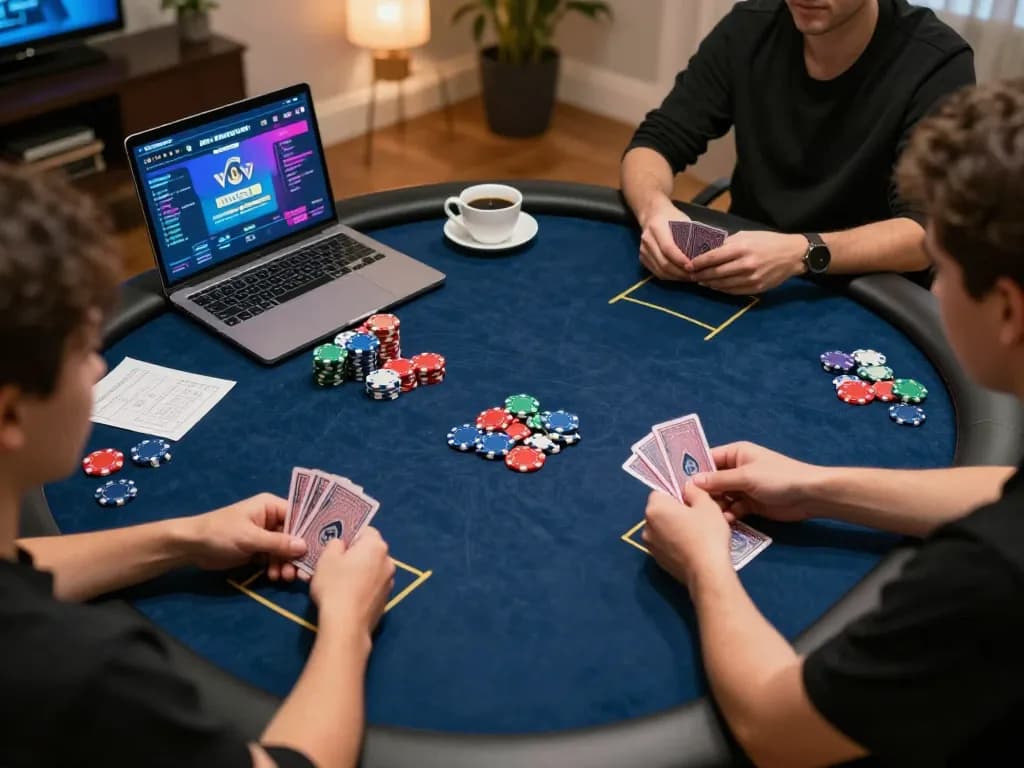 Engage with nagapoker online poker gameplay in a strategic home setup, showcasing an exciting gaming atmosphere.