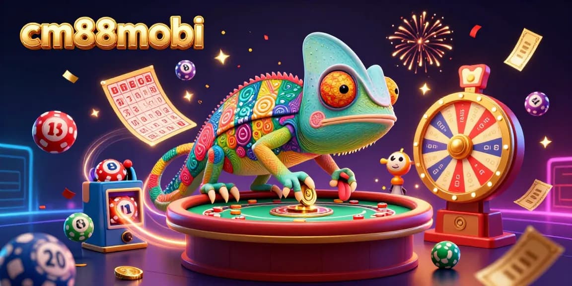 Experience the vibrant casino action at cm88mobi with a colorful illustration filled with excitement.