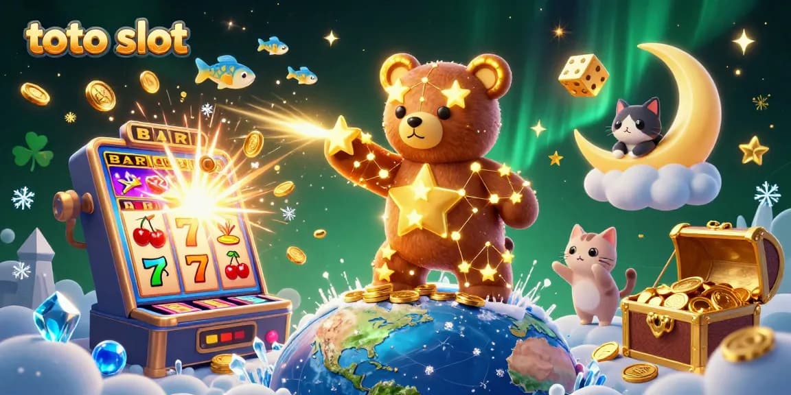 Experience the thrilling toto slot action with golden stars and vibrant casino elements.
