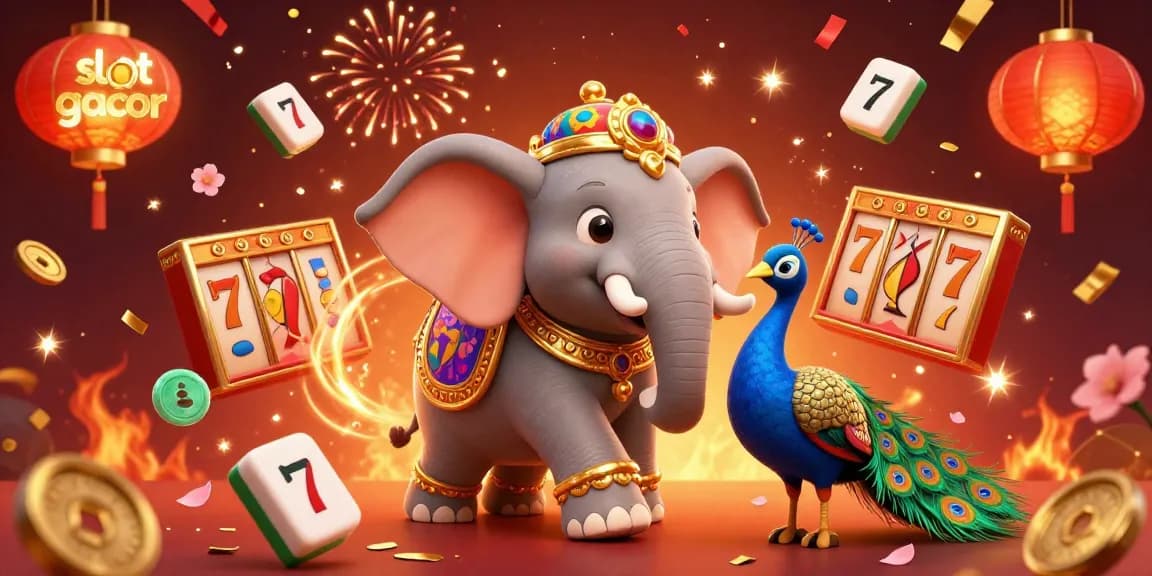 Spin the reels with the vibrant slot gacor theme featuring a colorful elephant and peacock, enhancing your gaming experience.