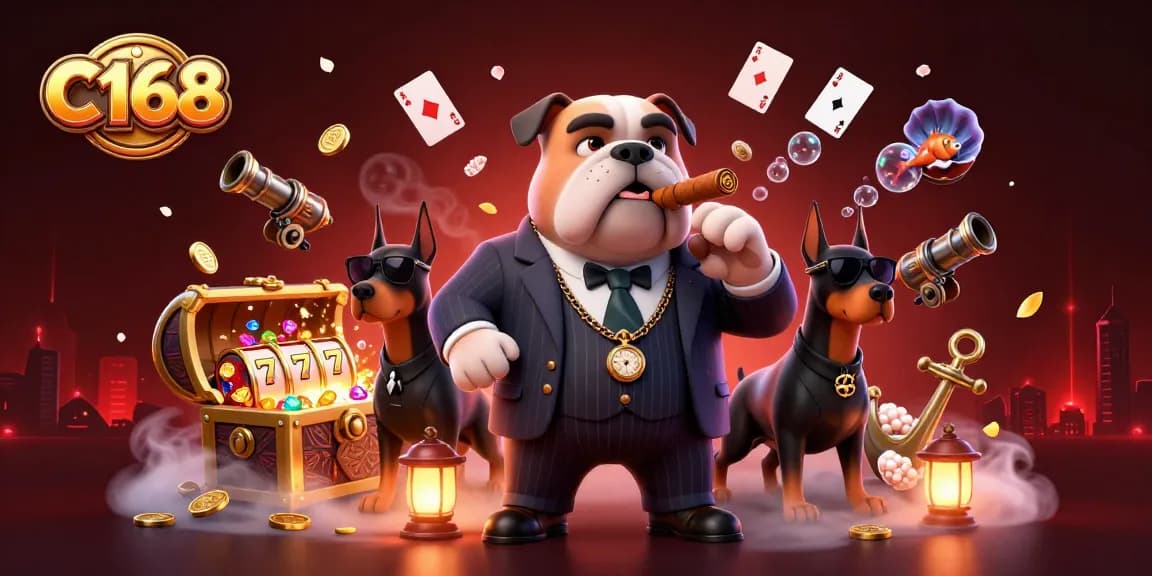 Experience the thrill of C168 with a mafia boss and bodyguards surrounded by casino elements.