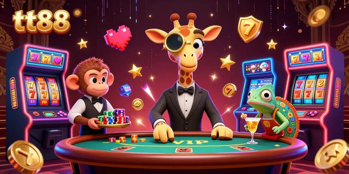 Experience thrilling action at tt88 with a high-roller giraffe and vibrant slot machines!