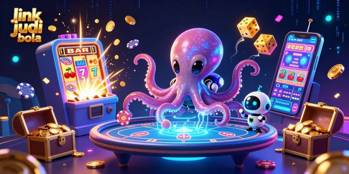 Engage with link judi bola through an exciting poker scene featuring a playful alien octopus.