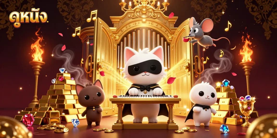 Engage with ดูหนัง as a thrilling casino experience, featuring rich visuals of a dynamic gambling scene.