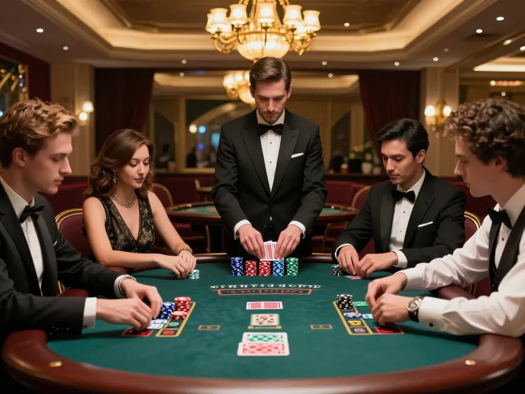 Players at a blackjack table strategically placing bets at LuckyIndex's featured casino, reflecting excitement.