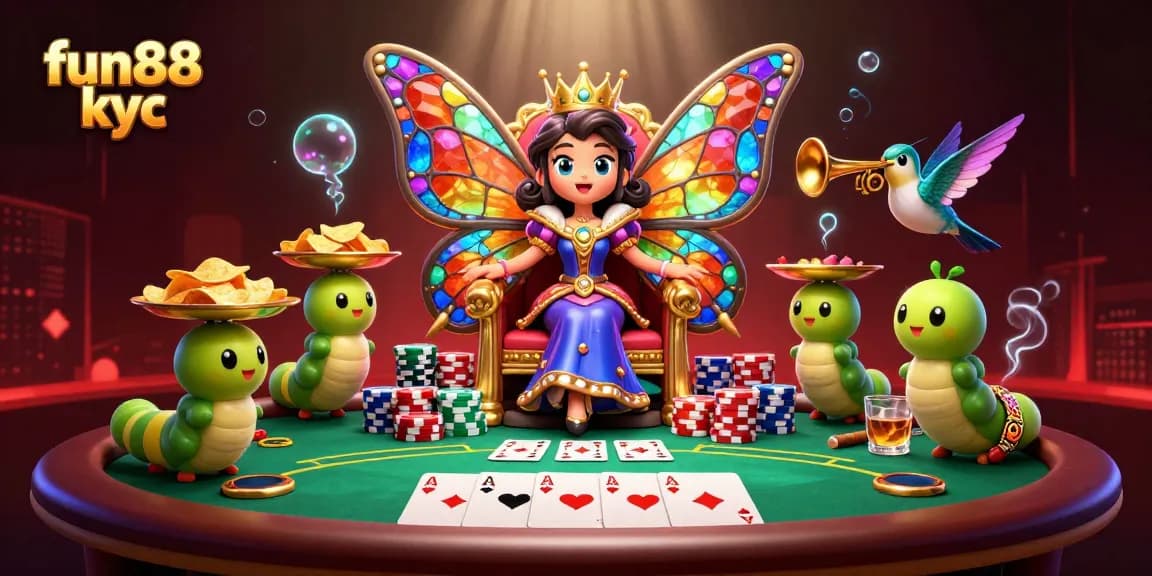Trải nghiệm cá cược fun88 kyc hấp dẫn với biểu tượng casino và hoàng hậu bướm không giống ai.