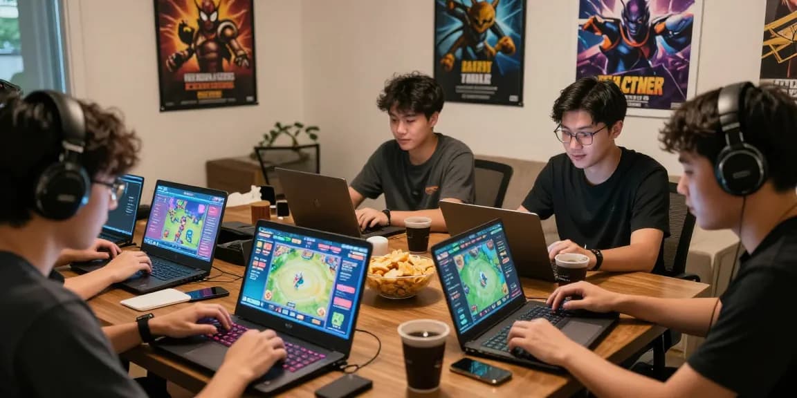 Players engaged in gamebaidoithuong is while enjoying snacks and drinks during an online gaming session.