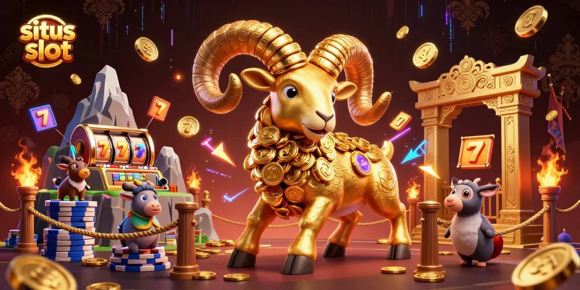 Experience spectacular wins at situs slot with a dynamic scene featuring gold and slot reels.