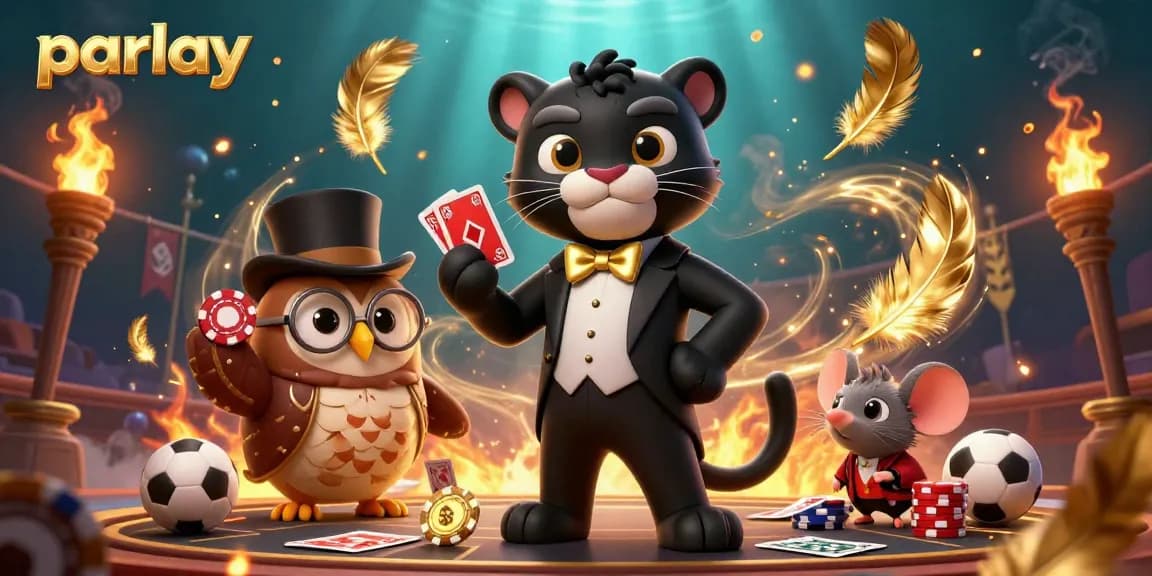 Engage in thrilling parlay betting as a stylish panther deals cards with friends in a dynamic casino scene.