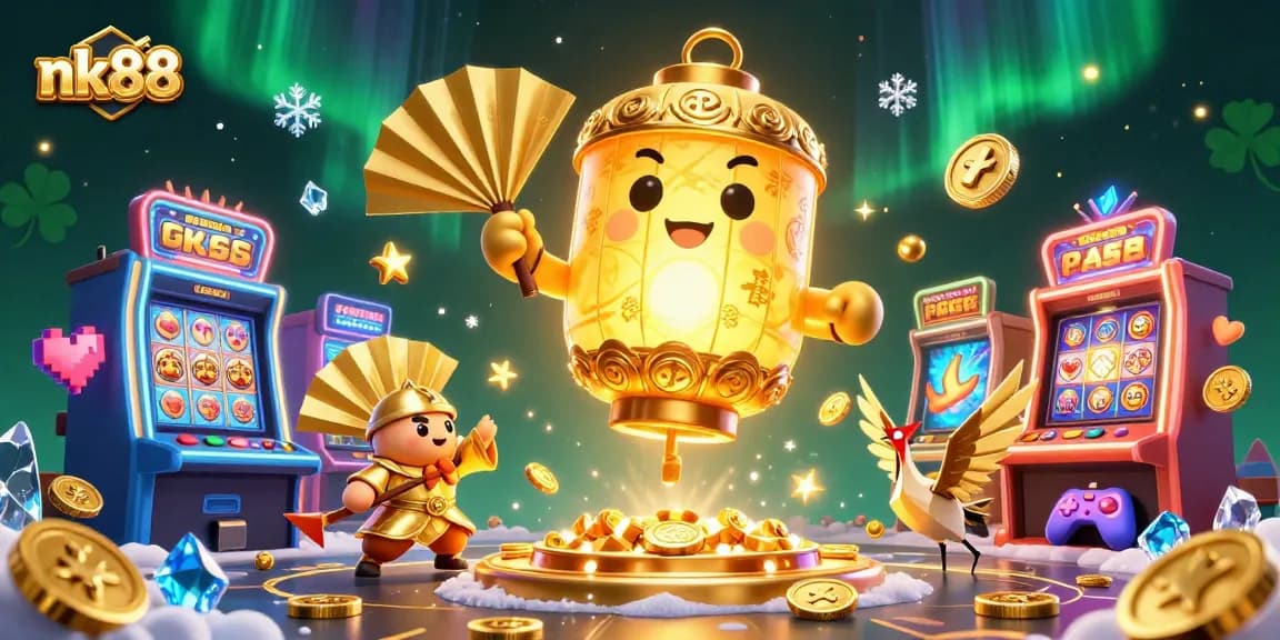 Experience the shine of nk88 with glowing spirits and dynamic casino games in a vivid illustration.