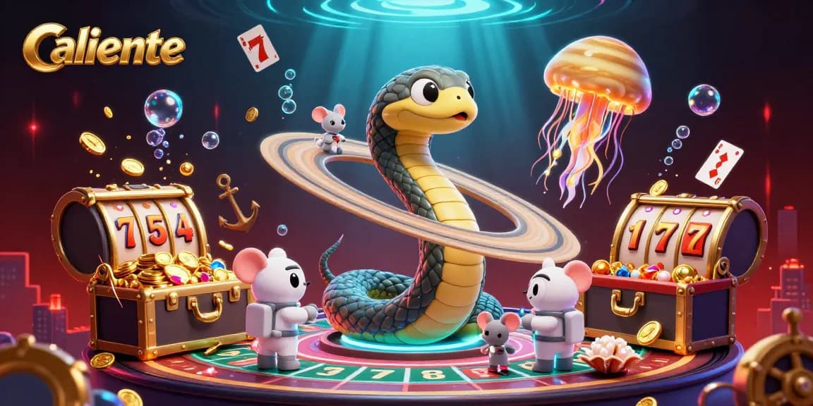 Caliente players enjoy thrilling gambling with an energetic cosmic roulette scene featuring gold coins and colorful gems.
