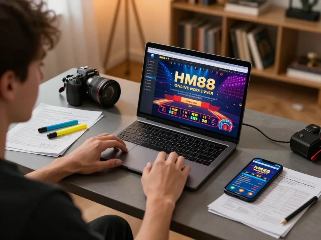 HM88 online casino gaming setup with a player engaged in strategic gameplay and betting.