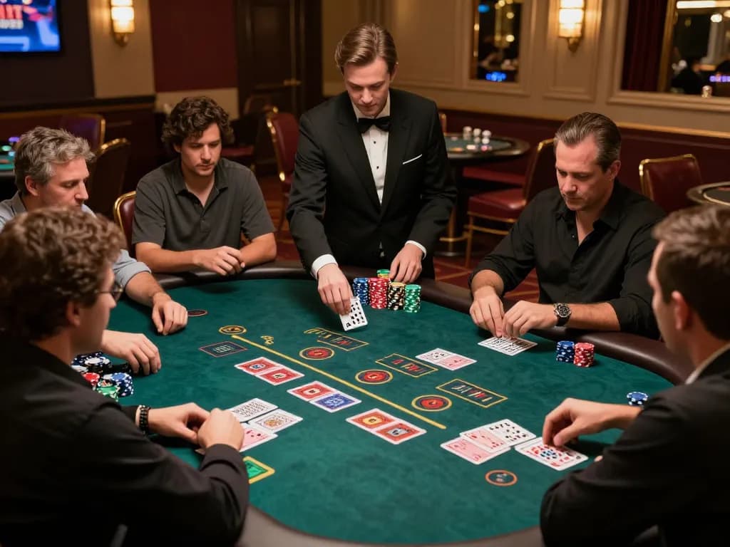 Experience strategic blackjack play at casinoatlas with focused players at a Vegas table.