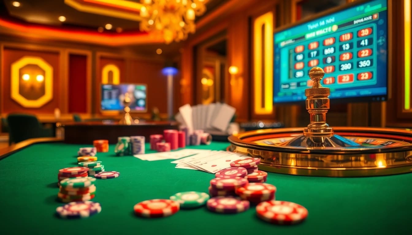 The exciting 789 win casino scene featuring a roulette wheel, poker chips, and elegant cards.