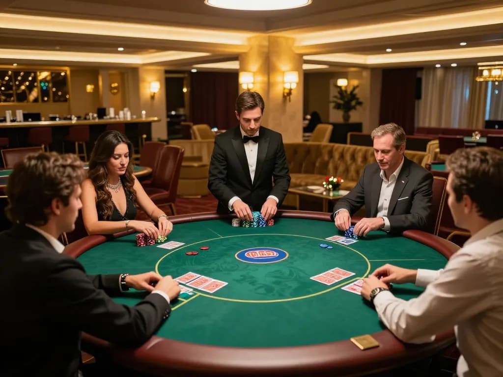 Bongdalu VIP players engaged in an exclusive poker game in a luxurious casino setting