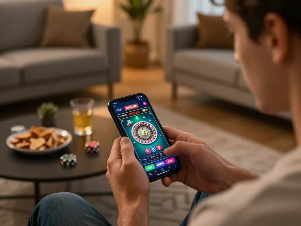 Engaging gameplay on the HITCLUB app in a cozy home setting with roulette game displayed.