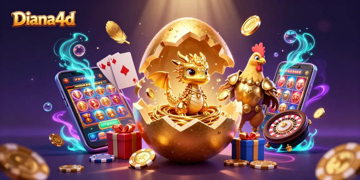 Dive into the exciting world of Diana4d with a stunning illustration of a golden dragon amidst thrilling casino elements.