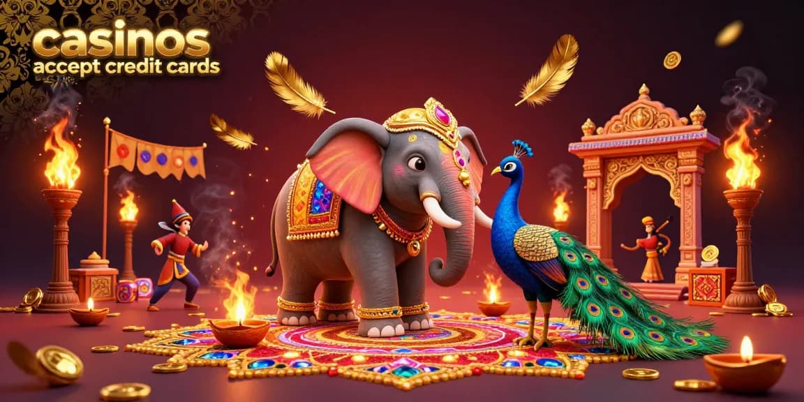 Experience winning moments at casinos that accept credit cards with a festive 3D illustration of vibrant characters and dynamic game elements.