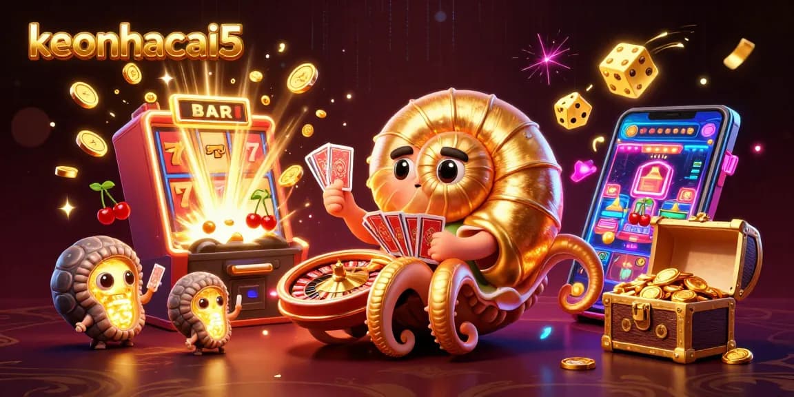 Win big with keonhacai5's interactive casino scene featuring vibrant gaming elements and rich details.