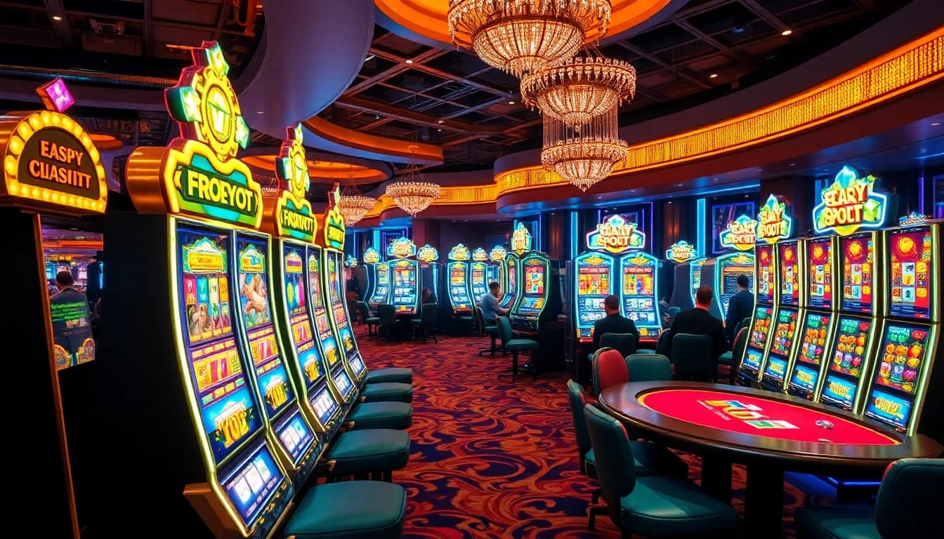 Engage in thrilling gameplay at a bro138 slot machine with colorful reels and vibrant casino atmosphere.