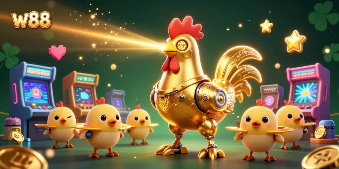 Trải nghiệm tại W88 với robot gà vàng 3D và trò chơi hấp dẫn trong casino trực tuyến.
