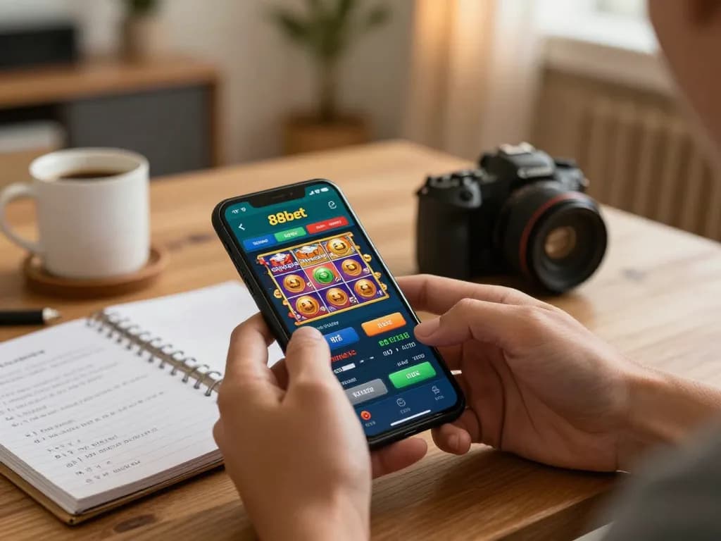 Playing online poker on 88bet com app in a cozy home setting with strategic notes.