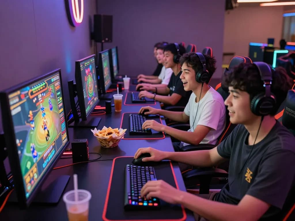 Players enjoying slot gacor games in lively gaming lounge setting with dynamic visuals.