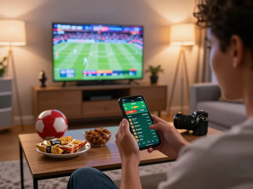 Engaging with xocdiavn sports betting through a smartphone app in a cozy home setting, showcasing live game odds.