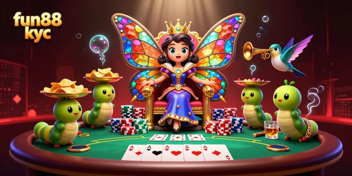 Trải nghiệm cá cược fun88 kyc hấp dẫn với biểu tượng casino và hoàng hậu bướm không giống ai.