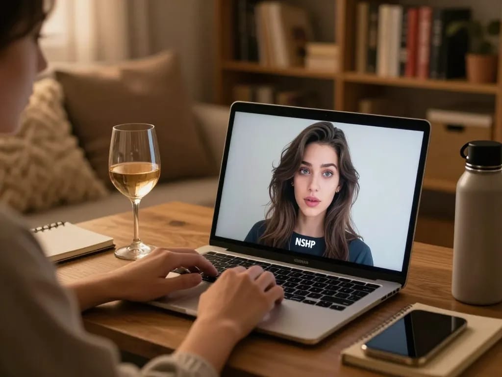 Engaging nsfw ai chat on a sleek laptop in a cozy room with ambient lighting.