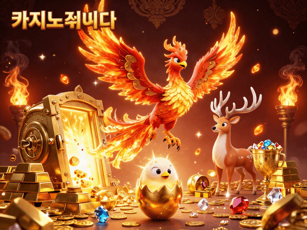 카지노사이트에서 화려한 피닉스와 금빛 보물을 즐기는 화려한 장면