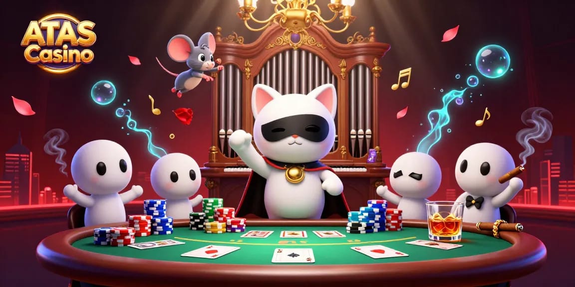 Experience high-stakes action at ATAS Casino with vibrant 3D characters in this lively gambling scene.