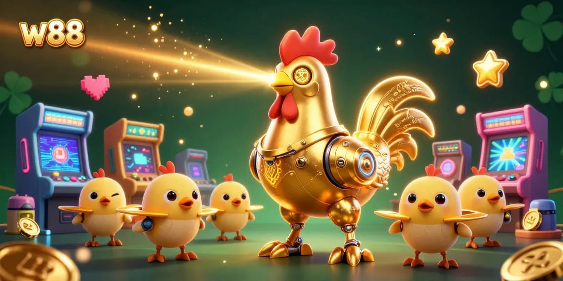 Trải nghiệm tại W88 với robot gà vàng 3D và trò chơi hấp dẫn trong casino trực tuyến.
