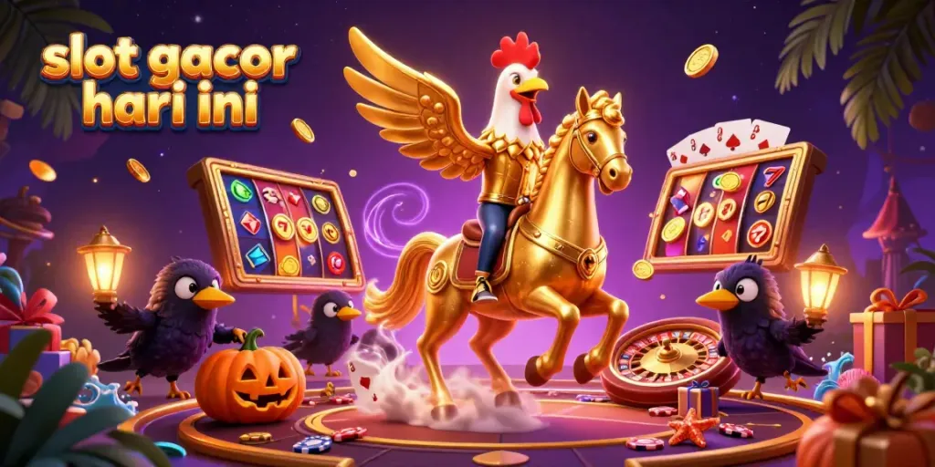 Slot gacor hari ini dengan karakter unik di kasino malam penuh nuansa ceria dan efek menarik.