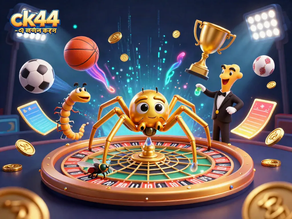 Engage in thrilling gameplay with ck44 -এ লগইন করুন, featuring a golden spider and sports elements.
