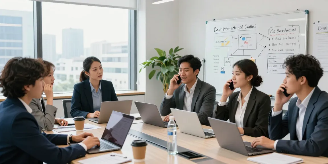 Meilleure application d'appels internationaux : réunion d'affaires dynamique avec des professionnels discutant de stratégies de communication.