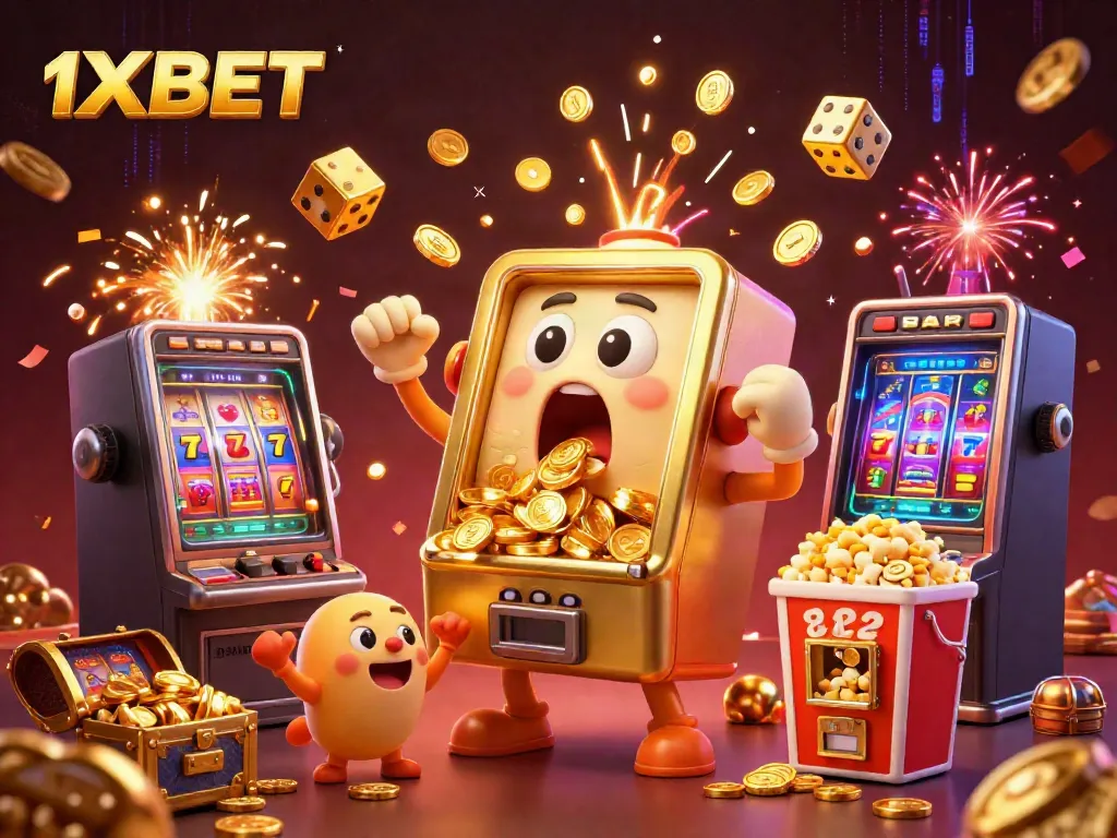 Experience winning moments with 1XBET's vibrant slot machine scene, showcasing dynamic casino excitement.