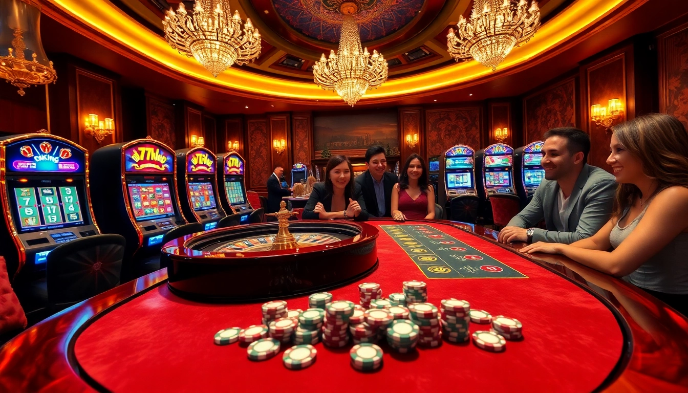 Enjoying an exciting game at the 79king casino table with vibrant slot machines and poker chips.