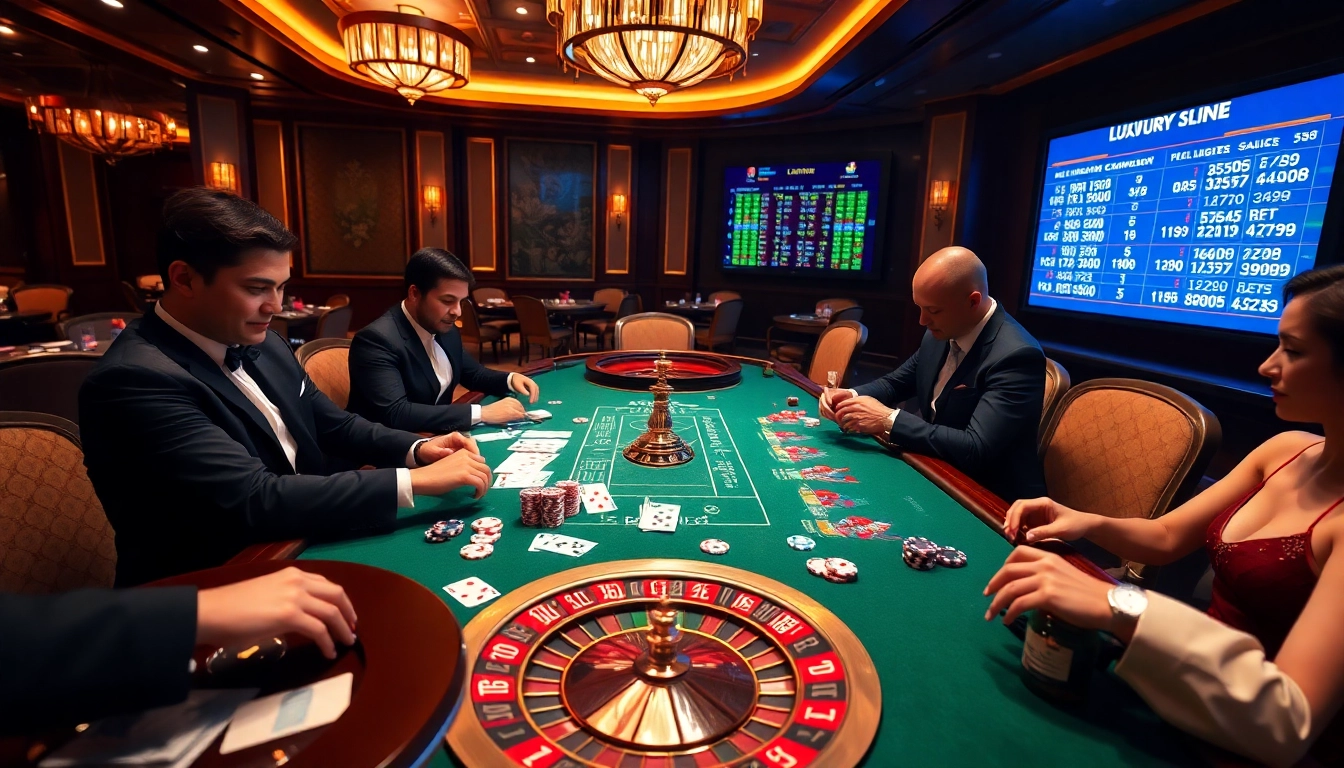 Experience excitement at luxury138 casino table with cards, chips, and roulette wheel.