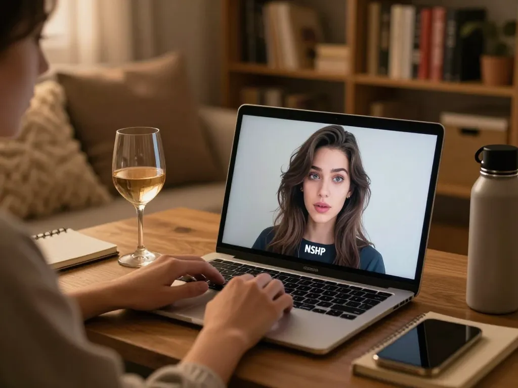 Engaging nsfw ai chat on a sleek laptop in a cozy room with ambient lighting.